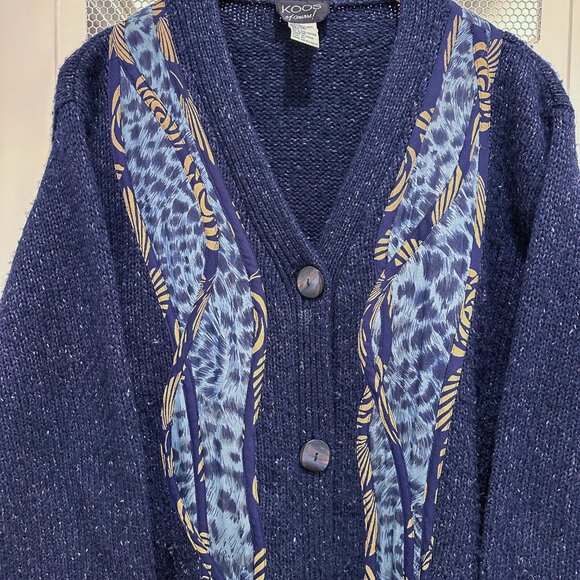 Vtg Koos Of Course Silk Cardigan 2XL Oversized Blue Wearable Art to Wear Jacket - Picture 3 of 12